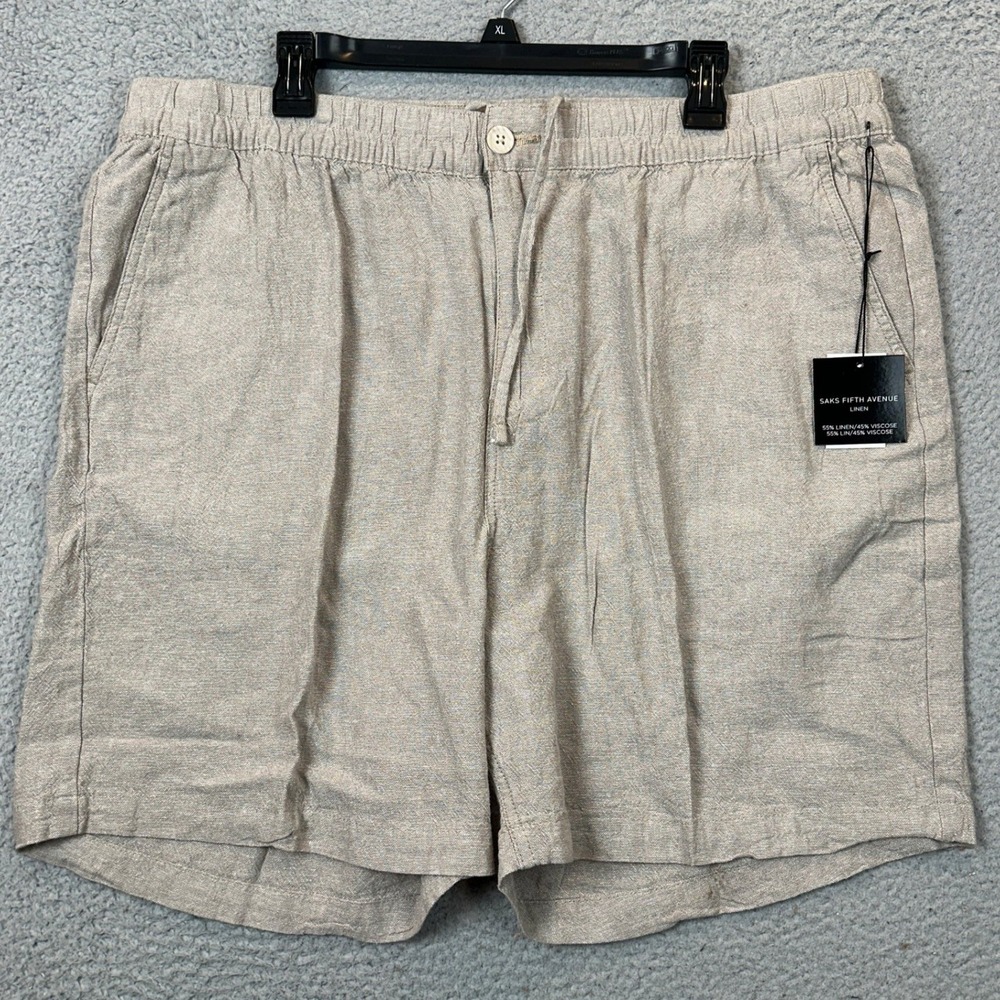 NEW Saks Fifth Avenue Shorts Mens 2XL Linen Blend Beige Casual Chino Drawstring